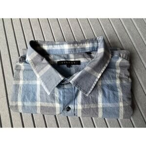 SYNRGY Mens 4XL Blue White Plaid Short Sleeve Button Down Shirt Big & Tall